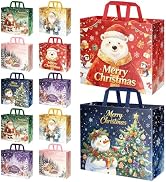 12 Pack Extra Large Christmas Gift Bags, Jumbo Reusable Non-Woven Tote Bags with Handles, 19.7 x ...