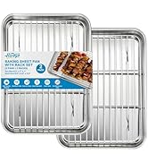 Herogo Baking Sheet with Wire Rack Set(2 Pans + 2 Racks), 9.2'' x 7'' x 1'' Stainless Steel Cooki...