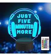 Attivolife Just Five Minutes More Night Light, Headphone Graphic Video Games Gamer Room Decor, Fu...