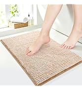 ACCUMTEK Upgrade Bathroom Rugs Beige & White, Chenille Spliced with Fluffy Cut Pile Absorbent Bat...