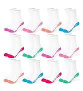SPTRAMLE 12 Pairs Girls Crew Socks, Kids Athletic Socks for Toddler Girls (1-14 Years) Calf Cotto...