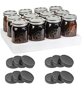 Yodecy 12 Pack 32 oz Amber Wide Mouth Mason Jars with Airtight Lids and Black Plastic Mason Jar L...