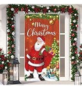 Christmas Door Cover, Merry Christmas Door Banner Decorations with Red Gold Glitter Christmas Tre...