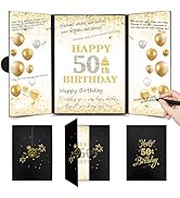MDCGFOD 50th Birthday Decorations Happy 50th Birthday Guest Book for Men Women, Black Gold Birthd...