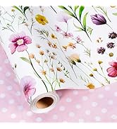 Burymento Flowers Wrapping Paper, Reversible Wave Point Gift Wrap for Birthday, Valentines, Mothe...