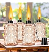 Glass Table Top Torch, Outdoor Torch Canisters 12 oz,Refill Canister with Wicks and Covers, Patio...