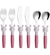 EXZACT 6 Pc Kinder Flatware Set Stainless Steel 24m+ Rabbit | BPA Free Dishwasher Safe Easy Grip ...