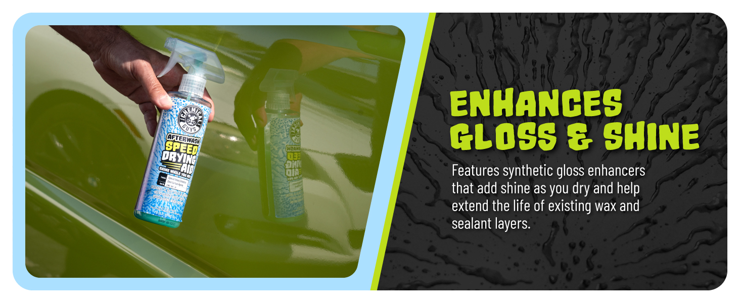 Professional drying spray boosts gloss; perfect finish after wash; easy microfiber use