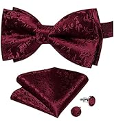 DiBanGu Black Gold Paisley Bow Tie for Men Adjustable Pretied Bow Tie Handkerchief Cufflinks
