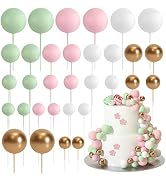ASTARON 32 Pcs Ball Cake Topper Decorations Mini Balloons Cake Topper Sticks Foam Balls Cake Pick...