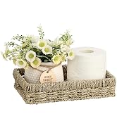 Hoowen Bathroom Vanity Tray, Seagrass Narrow Counter Tray with Handles, Decorative Woven Organize...