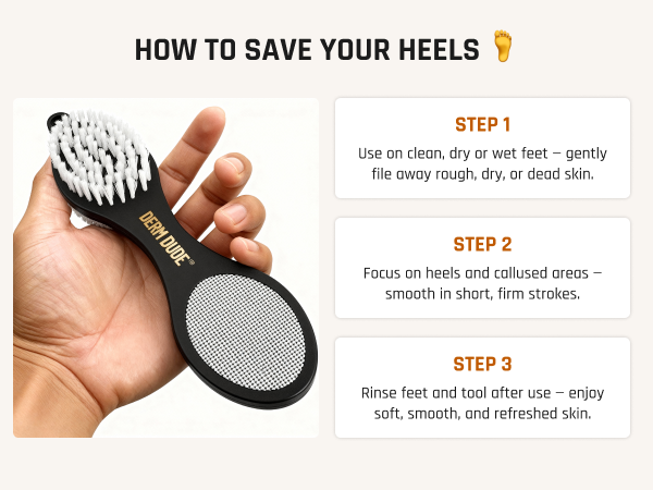 4-in-1 foot scrubber and heel tool Pedicure foot care for men and women Callus remover with pumice