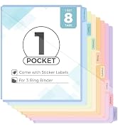SKYDUE Binder Dividers with Tabs and Pockets, 8 Tabs Dividers for 3 Ring Binder Plastic Binder Di...