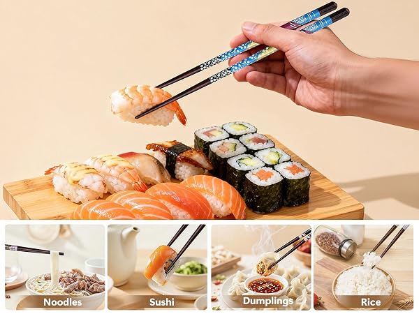 Reusable Wooden Chopsticks AND Ceramic Rests Set