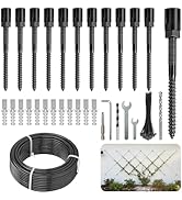 TooTaci Wire Trellis for Climbing Plants Outdoor, 12 Set Black Wall Wire Trellis Kit with 65ft 1/...