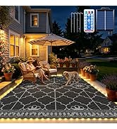 8x10Ft Outdoor Rug, Solar Powered Outdoor Rug with 113LEDs Strip Lights for House Deck, Waterproo...