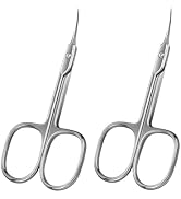 2Pcs Silver Cuticle Scissors, Extra Fine Curved Blade Nail Scissors, Multi-purpose Manicure Stain...