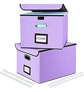 Huolewa Decorative File Organizer Storage Boxes with Lid, Linen Hanging Filing & Storage Box with...