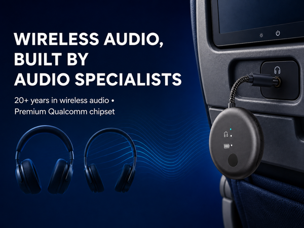 soundjet r1 bluetooth airplane adapter with two headphones