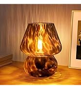 ONEWISH Mushroom Lamp Small Vintage Table Lamp for Bedroom Nightstand, Bedside Lamp Translucent G...