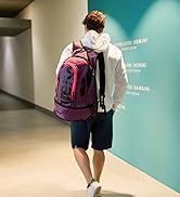 man with a pink arena Fastpack bag on his shoulder in the gym locker room great for swim practice