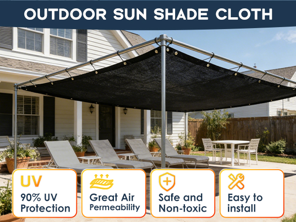 90% Sun Shade Cloth for Patio and Pergola