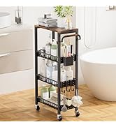 DTUQYX Slim Bathroom Storage Cart, 4 Tier Small Rolling Organizer Cabinet with Wood Top Handle, M...
