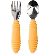 Bumkins Toddler Utensils, Kids Size Fork and Spoon Set, Silicone and Stainless-Steel Training Sil...
