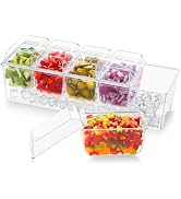 Lifewit Ice Chilled Condiment Caddy with 5x20 oz Containers, Condiment Server with Separate Lid, ...