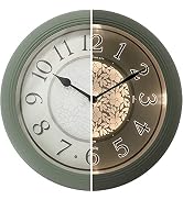 Presentime & Co. 12.6" Illuminated Farmhouse Wall Clock, Silent Battery Operated Night Light Wall...