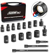 AKM TOOL 1/4 Inch Drive Magnetic Impact Socket Set, 17-Piece Metric, 5mm-15mm, 6 Point, Cr-Mo, Sq...