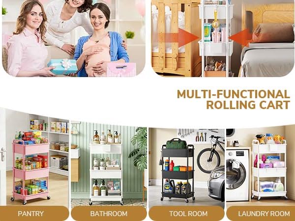 Goovilla rolling cart organizer,diverse scenarios,fit for pantry,bathroom,tool room&laundry room