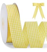 TONIFUL 1 Inch x 25 Yards Yellow Gingham Buffalo Ribbon Plaid Checkered Ribbon for Gift Wrapping,...