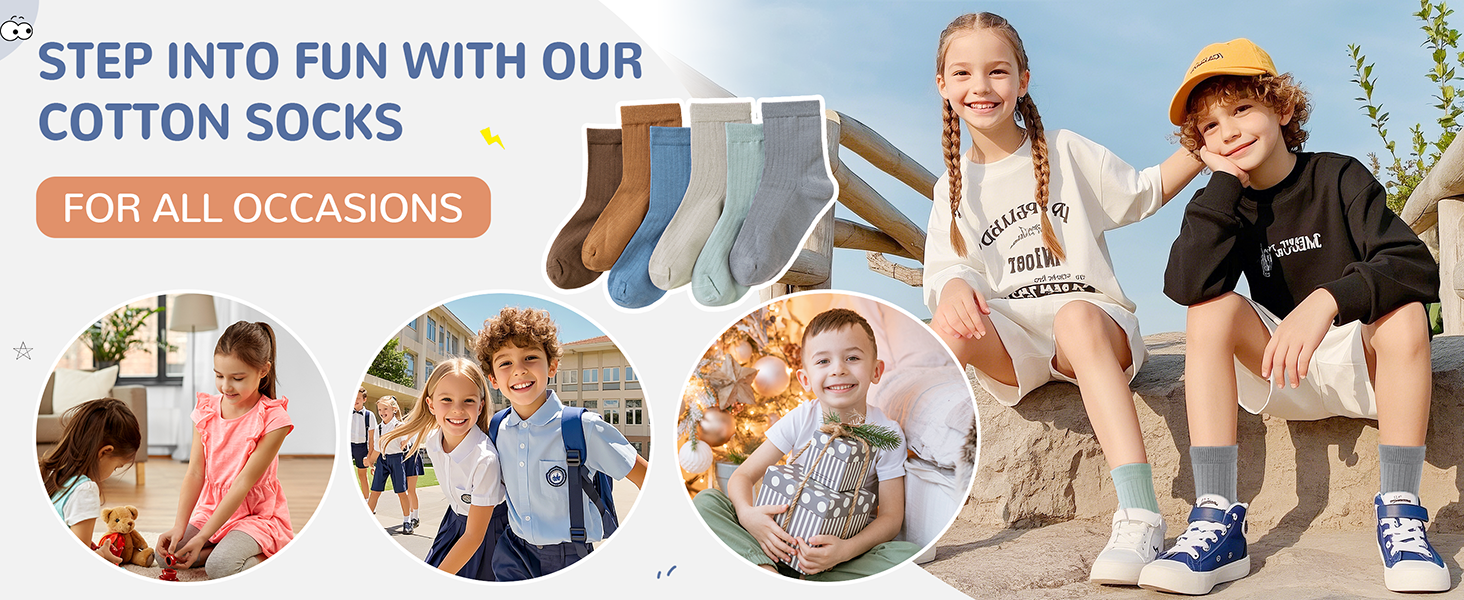 Kids Crew Cotton School Socks Youth Cute Casual Breathable Little Girls Boys Dress Socks 6 Pairs