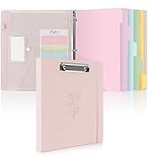 SKYDUE Pink 3 Ring Binder with Clipboard,1 Inch Linen Binder for 3 Hole Punch Letter Size Loose L...