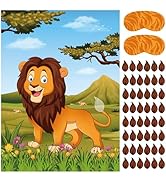 PLULON Pin The Tail on The Lion Party Game Kids Lion Games Poster with 32 Pcs Tail Stickers for f...