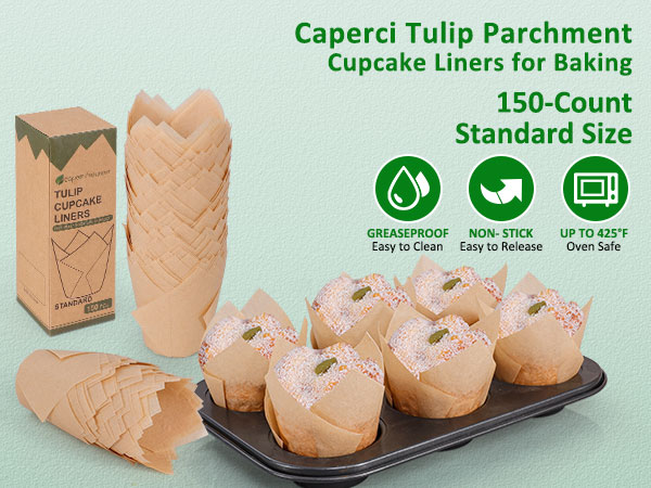 Caperci Tulip Parchment Cupcake Liners for Baking