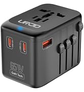 URJD Universal Travel Adapter GaN 65W Fast Charger, 3 USB-C (Each 65W) & 1 USB-A (PD 45W), 2500W ...