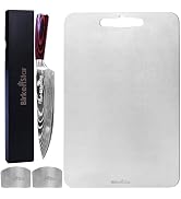 Titanium Cutting Board with Premium Kitchen Knife and 2 Finger Guards Set, Chefs Knife, Large, Me...
