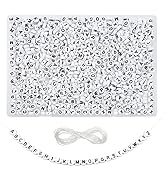 TOAOB 1000pcs Acrylic Letter Beads 4x7mm Round Alphabet Beads Black Letter A to Z Bead with Elast...