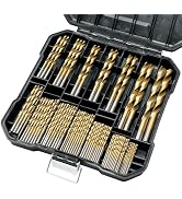 Axelord 99 Pcs Drill Bit Set(1/16“-3/8”), 135° Tip Titanium Coated High Speed Steel, Twist Drill ...
