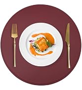 15" Faux Leather Round Placemats Set of 4, Vinyl Heat Resistant Place Mats, Waterproof Wipeable W...