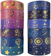 12 Rolls Washi Tape Set, Gold Foil Galaxy Washi Masking Decorative Tape for Journaling, Planners,...