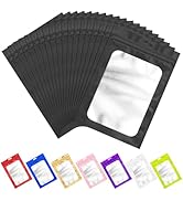 ANZNKU 100 Pack Black Resealable Mylar Bags with Frosted Clear Window, Smell Proof Sealable Packa...