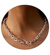 CAROVO Dainty Gold Chain Toggle Clasp Necklace for Women 18K Gold Filled Handmade Pearl Cuban Cur...