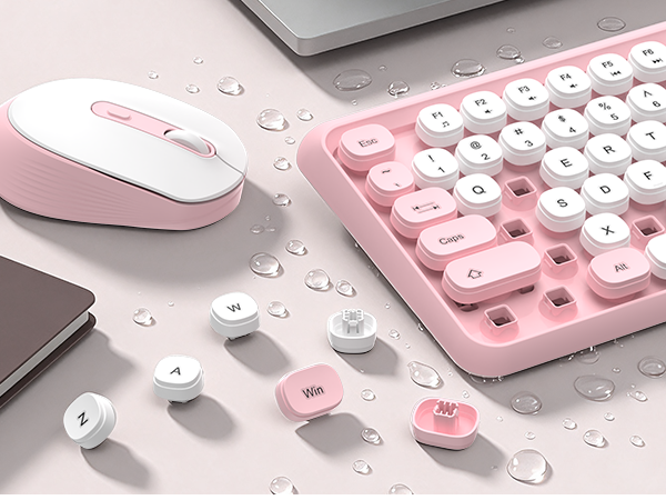 cute keyboard and mouse wireless-retro round keycaps