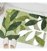 ZebraSmile Sage Bathroom Rugs Green Leaves Bath Mat Soft & Water Absorbent Bath Rug with Non Slip...