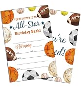 Sports Style Fill-In Birthday Invites(4"x6"), All Star Birthday Invitations with Envelopes(20-Pac...