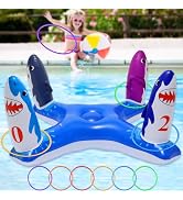 H-Style Pool Toys Pool Ring Toss Games, Inflatable Flamingo Shark Pool Toys with 6Pcs Rings for K...