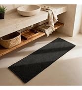 Sunfly Black Runner Rug, Waffle Bath Mat Non Slip Washable Super Absorbent Quick Dry Boho Farmhou...